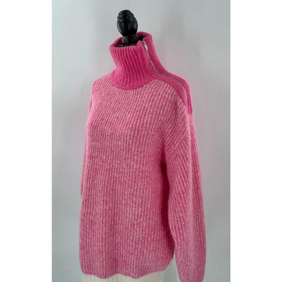 Ganni Pink Turtleneck Zip Wool Alpaca Blend Tunic Knit Sweater Medium M - Picture 1 of 8